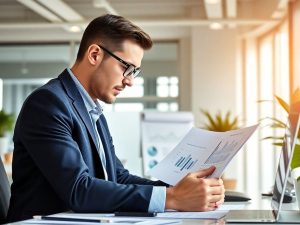 O persoană analizând grafice cu succes.